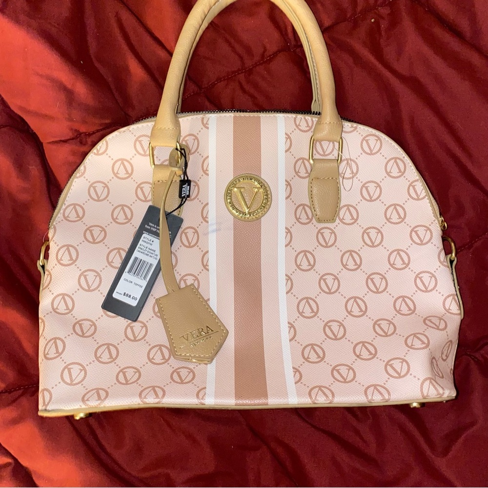 Vera Chic Tan and Cream Satchel with Gold Accents
